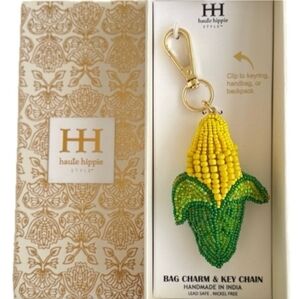 🌽🔹️Haute Hippie 🔹️ Charming Beaded Corn on the Cob Bag Charm Key Chain